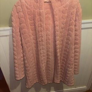 Cozy Pink Textured heart pattered Women's cardigan with hood